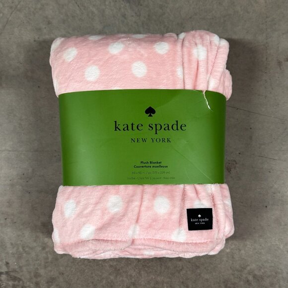 Kate Spade Oversize Twin Chalk Pink White Polka Dot Dots Fleece Blanket Lia Dot - Picture 1 of 8